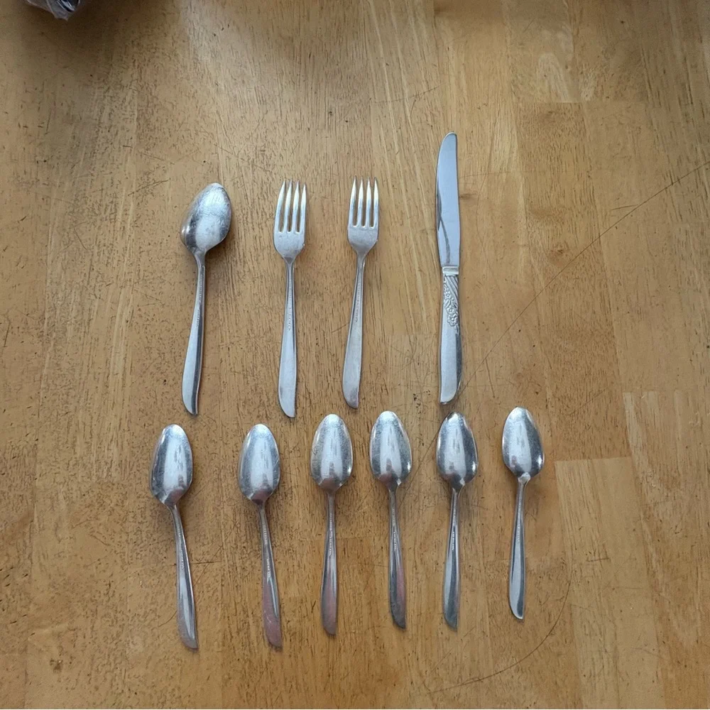 Wm Rogers Oneida Wildwood I Always Silver Plate 10 Pieces Spoons Knife Fork 1958